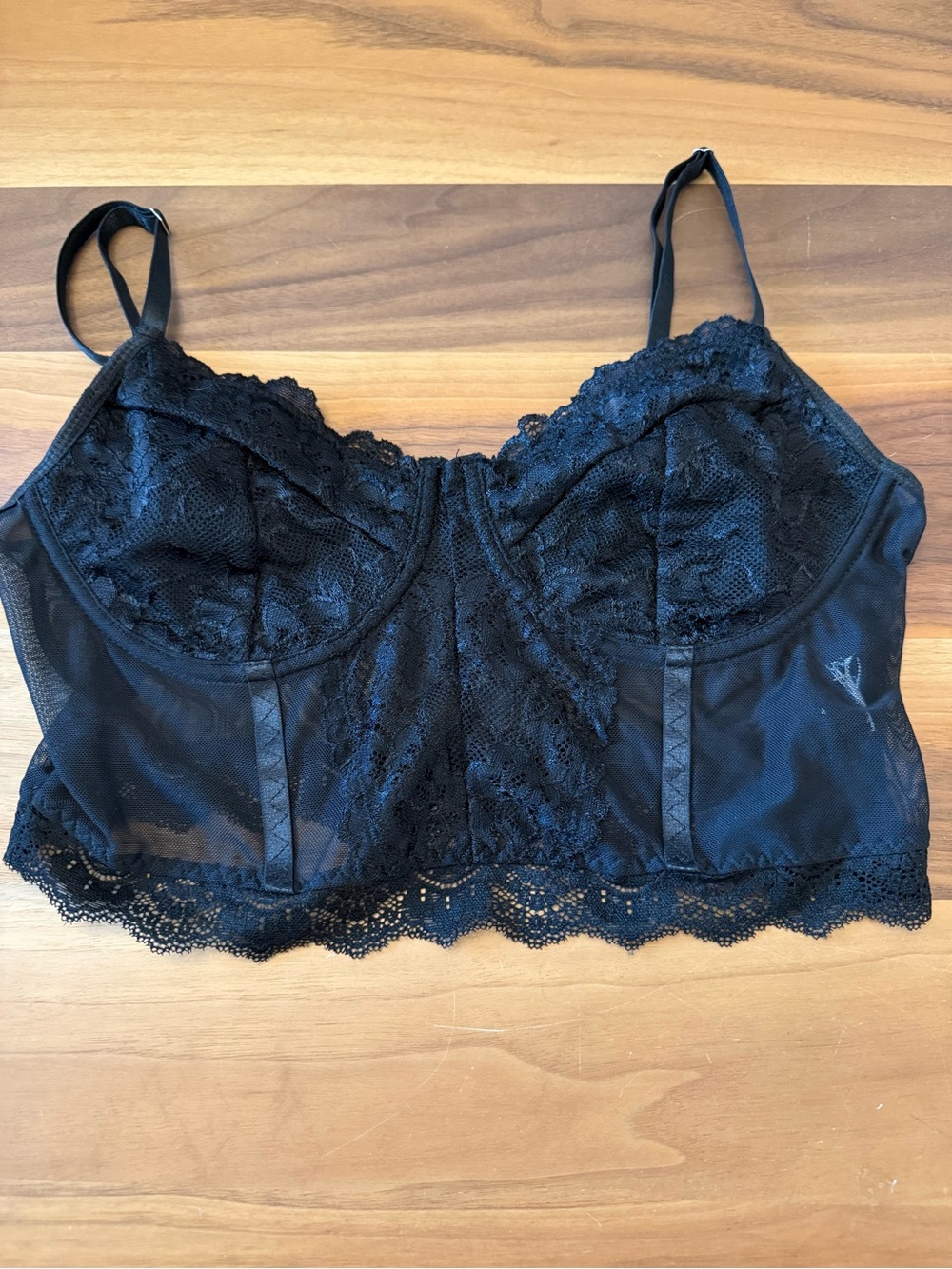 SHEIN Black Lace Longline Bralette with Scalloped Hem